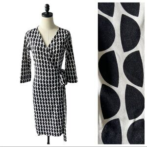 DVF | Black White Wrap Dress New Julian Two Long Sleeve 100% Silk Jersey